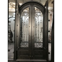Porte d'entrée principale sur mesure à ouverture cintrée, double vitrage, en fer forgé, avec verre trempé transparent pour villa