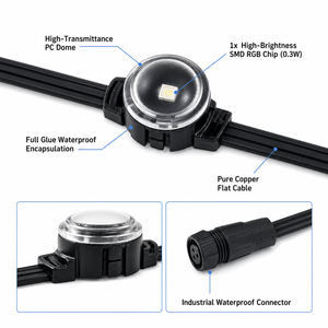 Lumière ponctuelle LED RGB DMX512 20 mm DC12V 0,3W Pleine couleur Pixel Étanche SMD - Product Image 3
