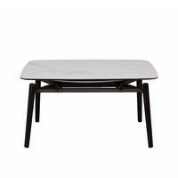 Table à manger Gerbrsi moderne en pierre frittée brillante, structure en acier carbone, pieds en bois, rectangulaire