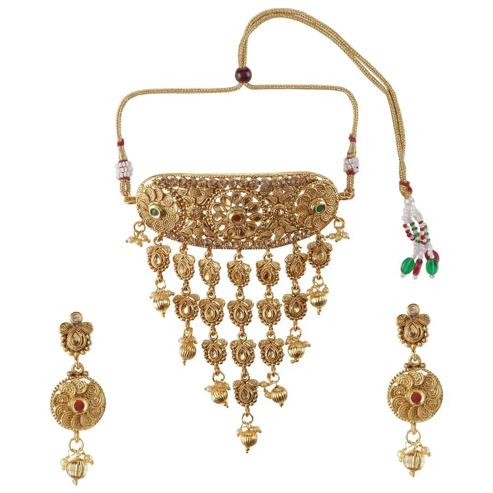 Joyería tradicional india de cristal Kundan para mujer, Gargantilla nupcial, collar, pendientes, conjunto de joyería