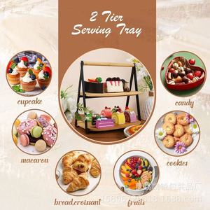 Support à pâtisserie en bois à double étage, présentoir à gâteaux en bambou réutilisable pour les fêtes d'anniversaire - Product Image 2