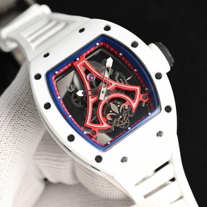 Montre mécanique squelette en céramique blanche personnalisée haut de gamme, cadran Tour Eiffel <span class=keywords><strong>rouge</strong></span>, bracelet sport <span class=keywords><strong>blanc</strong></span>, montre de luxe pour homme, cadeau - Product Image 2