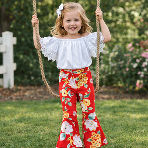 빈티지 패션 코튼 스판덱스 여아 의류 투피스 풀오버 프린트 유아 여아 의상 2026 여름 아동복 세트 - Product Image 2