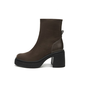 Bottines Y91258 en Faux Daim à Talon Carré et Bout Rond, Bottes Tendance pour Femmes, Hauteur Augmentée de 5CM-8CM, Semelle Extérieure en Caoutchouc - Product Image 5
