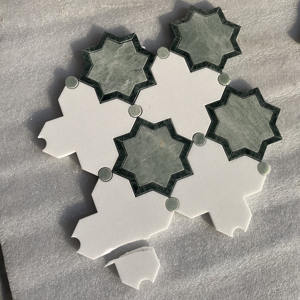 Mosaïque en pierre naturelle HZX, marbre Rosa Norvegia, cristal blanc, incrustation en laiton, mosaïque en marbre découpée au jet d'eau, design pour murs et sols - Product Image 6