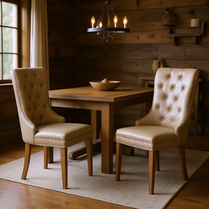Ensemble de 2 chaises d'appoint extensibles en cuir PU massif DB, couleur champagne, capitonnées, style farmhouse, pour salle à manger, meubles de maison - Product Image 2
