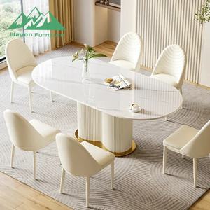 <span class=keywords><strong>Table</strong></span> à manger en pierre frittée de style crème moderne Wayon, ensemble de <span class=keywords><strong>table</strong></span> et de chaises ovales créatif et peu encombrant pour petit appartement - Product Image 4