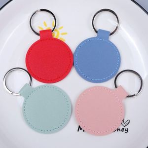 Promotion Gifts Logo Customized Small Round Pu <b>Leather</b> Engraved Laser Offset Print <b>Keychain</b> Accessory for Sublimation - Product Image 2