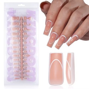 <span class=keywords><strong>AILLSA</strong></span> 120 unids/bolsa uñas artificiales francesas logotipo personalizado Color desnudo cubierta completa uñas postizas cuadradas largas prensa francesa en las uñas - Product Image 2