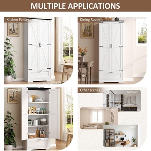 Armario de Almacenamiento para Cocina con Puertas Corredizas, Cajón y Estantes Ajustables, Armario Moderno de Madera Maciza para Cocina - Product Image 6