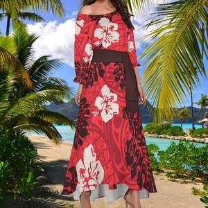 复古鱼尾连衣裙波利尼西亚部落服装花朵印花定制萨摩亚美人鱼舞会连衣裙2023脱肩美人鱼连衣裙 - Product Image 5