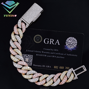 Cadena de eslabones cubanos para hombre, tricolor en oro rosa y plata S925, con incrustaciones de diamantes de moissanita VVS en relieve, de tres tonos, joyería - Product Image 4