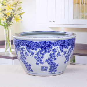 ブルーセラミック屋外ポット卸売屋外磁器青と白セラミックプランターポット植物装飾屋内装飾 - Product Image 6