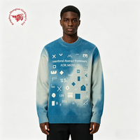 Pull en tricot bleu délavé pour homme, style streetwear, imprimé graphique abstrait, coupe oversize, style techwear