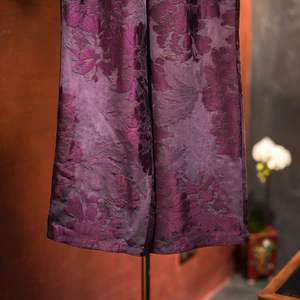 Nouveau <span class=keywords><strong>pantalon</strong></span> classique en soie jacquard satinée, taille élastique, coupe droite amincissante, en fil Xiangyun violet pour <span class=keywords><strong>femme</strong></span> - Product Image 2