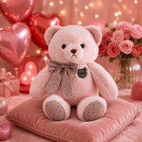 Zachte lichtroze teddybeer knuffel met strik Valentijnsdag cadeau ODM OEM aangepaste logo evenement herdenkingscadeau verjaardagscadeau