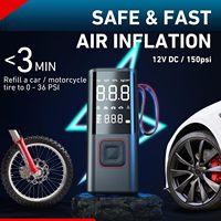 Compresseur d'air portable 12V pour voiture, vélo, moto, 150 PSI, fonctionne sur batterie, gonfleur de pneus avec écran LED et batterie externe
