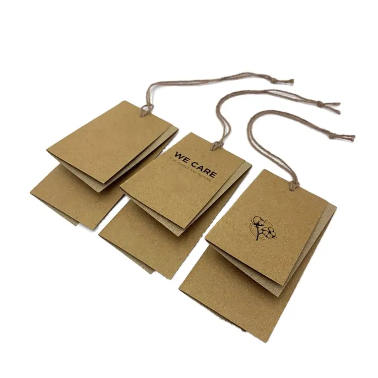 New Fold Design Brown Kraft Hang Tag für Kleidungs stück mit hängender Schnur Craft Paper Hang Tag Kleidung mit Seilen