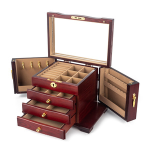 Caja organizadora de joyas de estilo chino, caja de almacenamiento de accesorios de madera, caja grande vintage, retro, de alta capacidad, de madera maciza de lujo - Product Image 5
