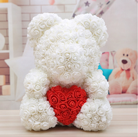 Bunga Valentine Pernikahan Hati Lucu, Hadiah Hari Ibu Beruang Mawar Bunga Buatan Kustom untuk Dekorasi Rumah