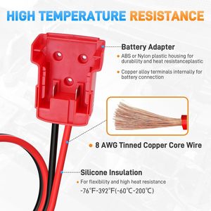 Câbles de démarrage M18 compatibles avec les batteries Milwaukee 18V |   Câble de suralimentation 2FT 8AWG avec pinces crocodiles - Product Image 4