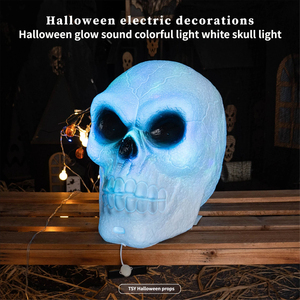 Ornement lumineux géant tête de crâne colorée pour Halloween, durable, pour intérieur, activé par le son et la touche, style artistique rétro, pour <span class=keywords><strong>Escape</strong></span> <span class=keywords><strong>Room</strong></span> et <span class=keywords><strong>maison</strong></span> <span class=keywords><strong>hantée</strong></span> - Product Image 2