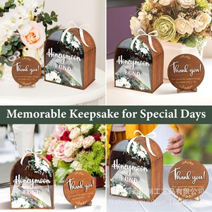 Heart Shape Wooden Honeymoon Fund <b>Box</b> With <b>Floral</b> Design Standing Decorative <b>Storage</b> <b>Box</b> For Wedding Gift Money Collection - Product Image 4