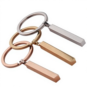 18K Gold PVD Plated Keychains Good Quality Blank bar Pendant Customized Cuboid Keychain Stainless Steel Pendant Jewelry - Product Image 1