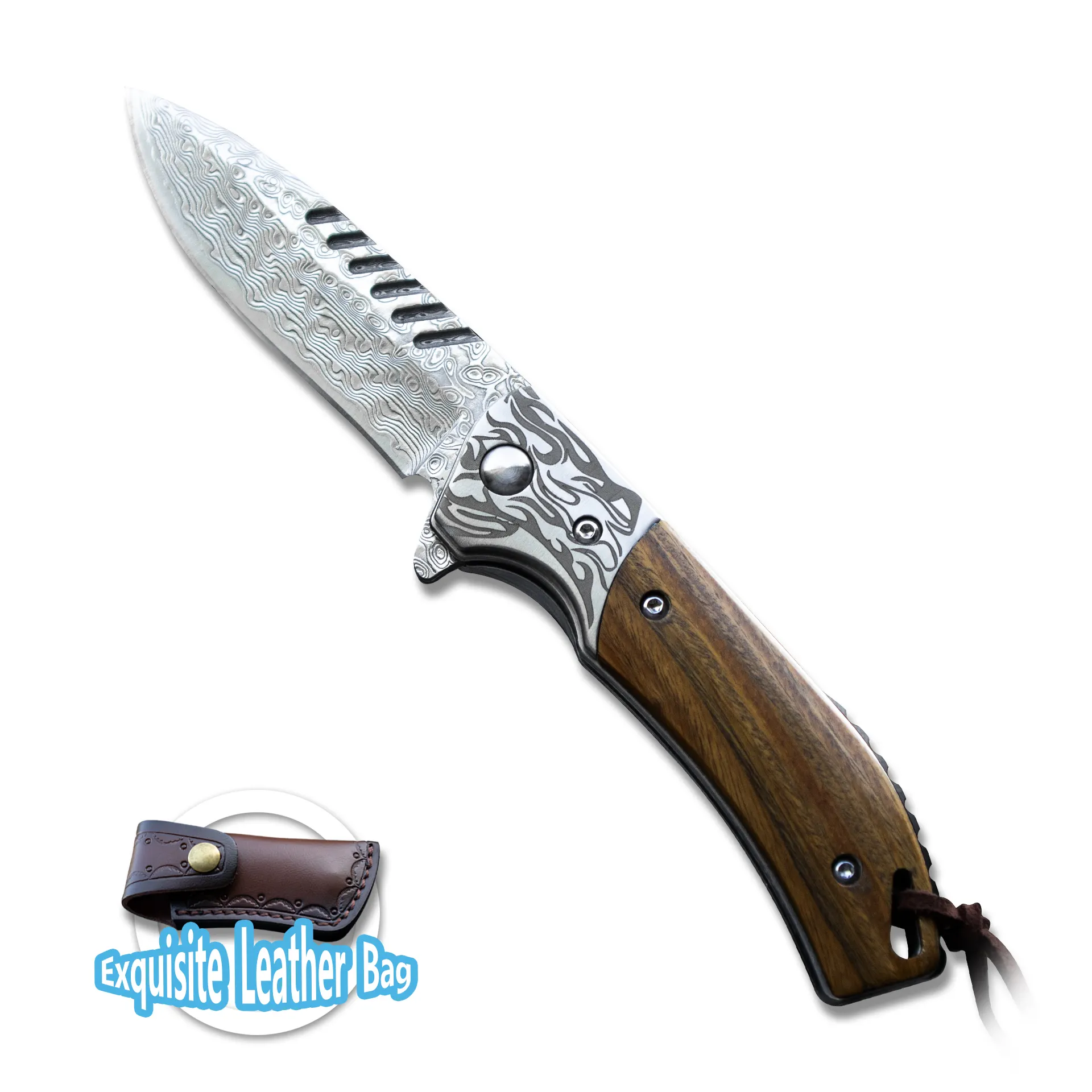 Hot Selling Competitive Price Damascus steel Verawood handle folding knife Outdoor knife Camping knife