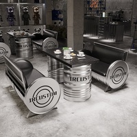 Banc de style cabine, style industriel moderne, pliable, pour bar/café, ensemble table et chaises en fer forgé créatif en forme de fût d'huile