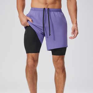 Hızlı kuru koşu sıkıştırma astar ile hafif atletik egzersiz spor şort yan cep erkek 2 in 1 spor şort - Product Image 1