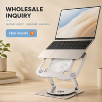 Support de refroidissement pliable en acier au carbone pour ordinateur portable et tablette, rotatif à 360°, réglable, avec ventilateur, pour bureau, vente en gros, OEM