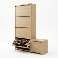 Armoire à chaussures haute, meuble de rangement pour chaussures, sur mesure OEM, grain de bois chêne clair avec banc pour entrée et couloir