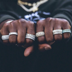 Anillo de Eternidad con Circonita Cúbica Roja Hipoalergénica, Precio de Fábrica, Chapado en Oro, Plata y Latón, Joyería Hip Hop para Hombres y Mujeres - Product Image 3