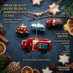 Ornement de Noël en verre de voiture vintage, service personnalisé OEM, figurine de chariot en borosilicate pour décoration de sapin de Noël, vente en gros, logo - Product Image 1