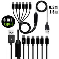 Cable de carga USB 6 en 1 con 6 Interfaces tipo C Cable de datos de blindaje trenzado de PVC para teléfonos móviles Ordenadores Cámaras Auriculares