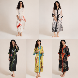 <span class=keywords><strong>Kimono</strong></span> in Raso Personalizzato con Cintura, Elegante <span class=keywords><strong>Vestaglia</strong></span> Estiva con Stampa Floreale per Donne, Lussuosa Biancheria da Notte ODM per Feste Nuziali - Product Image 1