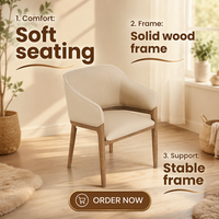 Chaise de salle à manger nordique contemporaine européenne avec dossier incurvé et pieds en bois massif, chaise de salle à manger moderne en cuir rembourré pour hôtel et restaurant