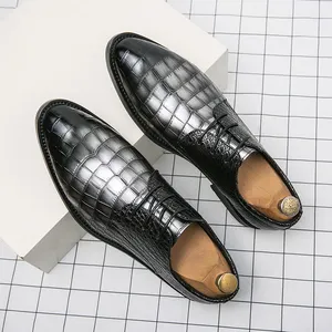 Point Toe Silver Color Plaid Leather Shoes Good Quality Formal Design Men Dress Shoes Oxfords