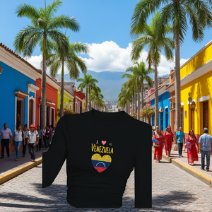 Camiseta de Manga Larga de Punto Y2K para Mujer con Estampado de Corazón de la Bandera de Venezuela, Cuello Redondo, Ajuste Regular, Spandex, Poliéster, para Todas las Temporadas - Product Image 2