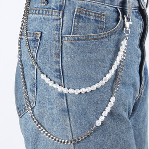 Chaîne de taille double couche en perles, chaîne de hanche en métal style hip-hop rétro pour jean, accessoire de danse urbaine, chaîne de pantalon tendance pour homme et femme, usage quotidien - Product Image 1