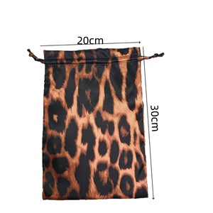 Animal Print Custom Logo Leopard Print Satin <b>Drawstring</b> Pouch Trendy Design for Travel Organizer and Clothing Storage - Product Image 2