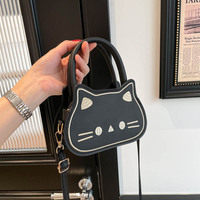 Sac à main mini en PU avec fermeture éclair et broderie chat mignon, style coréen, nouvelle mode, pour femme, idéal pour les étudiantes au quotidien, vente en gros