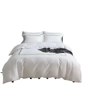 Luxury Hotel Linen Supplies Size Design Comforter Bedding Set Stripe White 100% Cotton Bedsheet Customized Bedspread