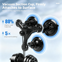 Support de fixation à ventouse triple pour caméra d'action 360 Pocket, base de montage sous vide pour voiture en alliage d'aluminium + ABS, angle 360°, forte capacité de charge