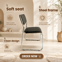 Chaise de conférence empilable contemporaine en métal chromé et cuir PU sans accoudoirs pour bureau commercial, hôtel et réunion
