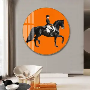 British style living room sofa background wall decorative painting horse riding orange restaurant hanging painting