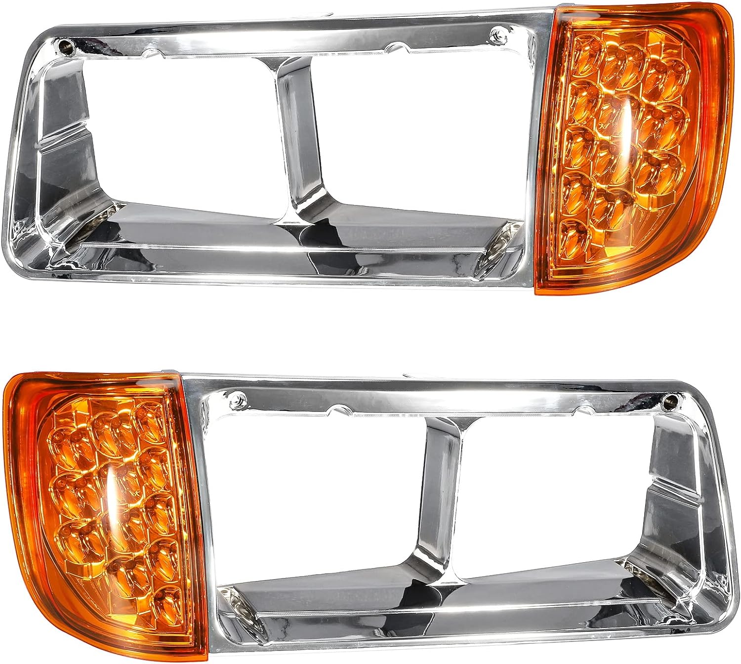 Headlight With 12" Clear/Amber LED Light Strip Chrome - Passenger Side Fit Kenworth Peterbilt Western Star Freightliner Trucks