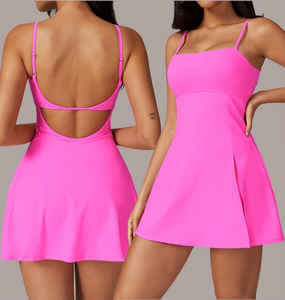 Vêtements de sport de plein air avec logo personnalisé pour femmes, robe de sport avec short, soutien-gorge pour golf, badminton, pickleball, <span class=keywords><strong>tennis</strong></span>, techniques lavées - Product Image 1