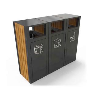 Poubelle de recyclage en <span class=keywords><strong>bois</strong></span> à 3 compartiments, poubelle à compost urbaine carrée - Product Image 2